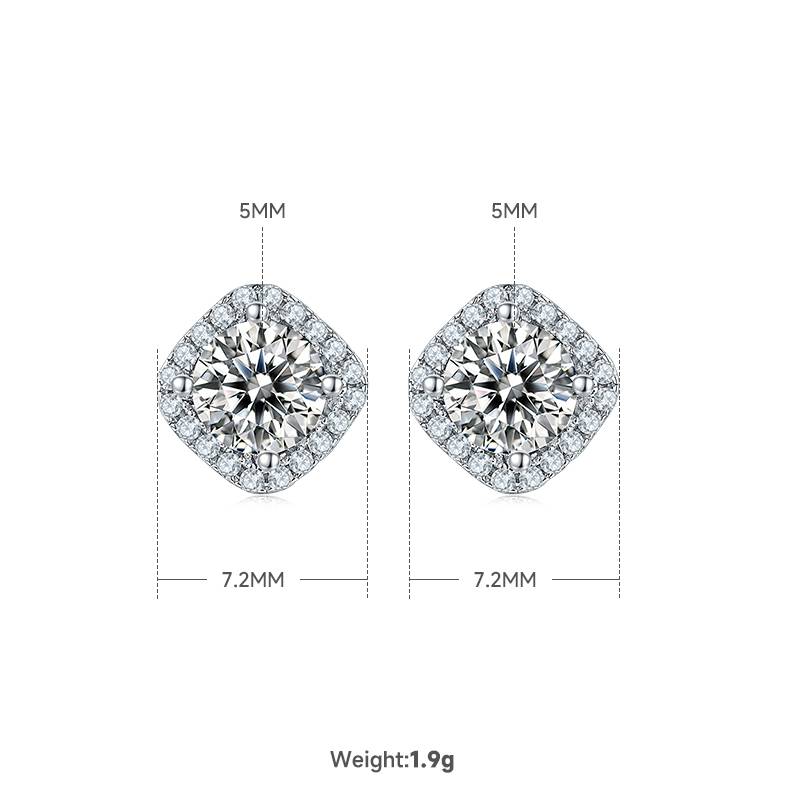 Deluxe square bag S925 silver plated platinum Moissanite diamond pendant earring set